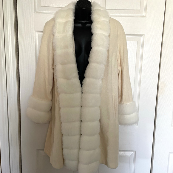 Vintage 80s Alorna Coat Women 8 Beige Wool Blend Penny Lane Afghan Faux Fur Trim - Picture 1 of 11